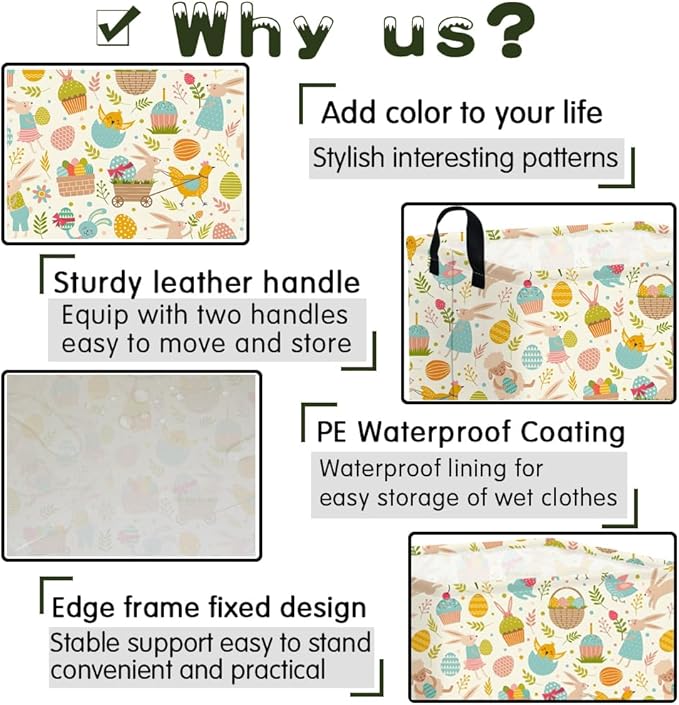 FXOCSHE Rectangular Cute Easter basket,Easter basket empty,Storage Basket for baby Bedroom,Toy Gift Organizerm,Kids Storage Bin,Gift baskets,Easters Home Decor(Cute Easter eggs)