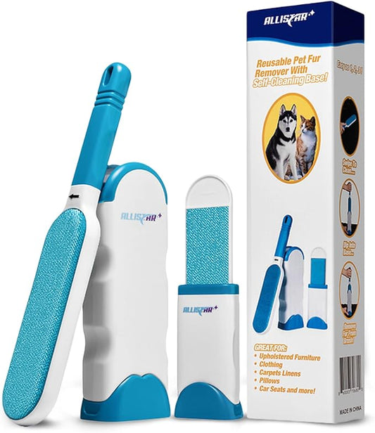 Lint Brush and Pet Hair Remover for Laundry, Clothes, Couches, Car Seats, Furniture and Fabric. Reusable Dog and Cat Fur Wizard Hair Removal Brush. ALLISTAR (Sky Blue)