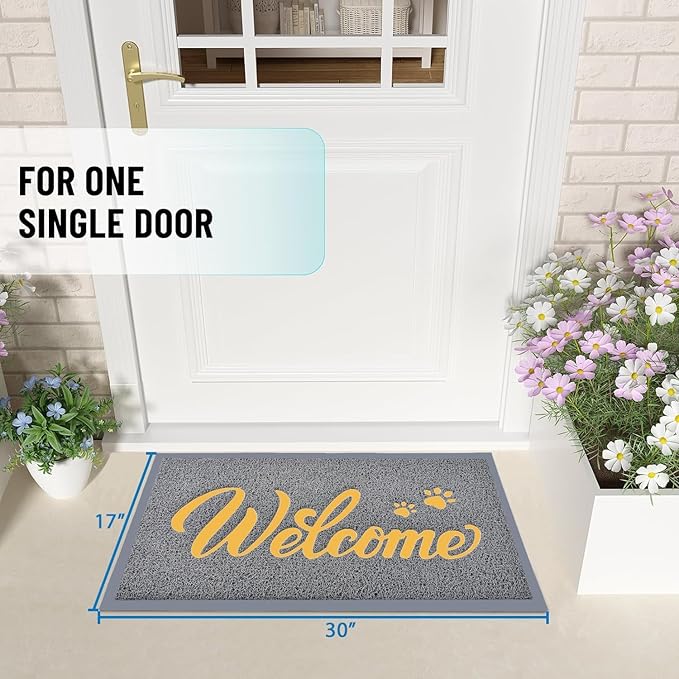 T.HENV Welcome Mat Outdoor, 2 Pack 30x17.5 Waterproof All-Season Front Door Mat Outside Entrance, All-Weather Quick Drying, Low Profile Doormat Indoor, Patio Porch Entryway Mat, Grey-Gold