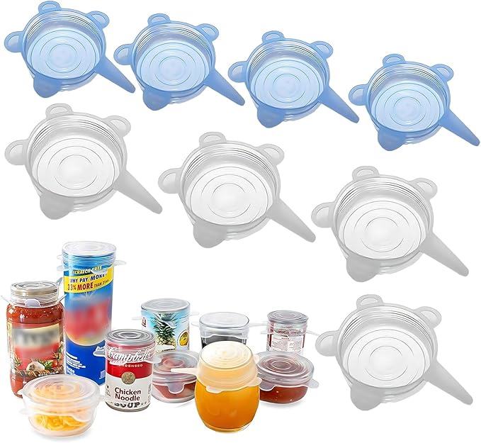 Adpartner Silicone Can Covers Pet Food Can Lids (8-Pack, 2.6in+3.3in), BPA-free Reusable Silicone Canned Food Lids for Soda/Beer Cans, Regular and Wide Mouth Mason Jars Canned Pet Foods