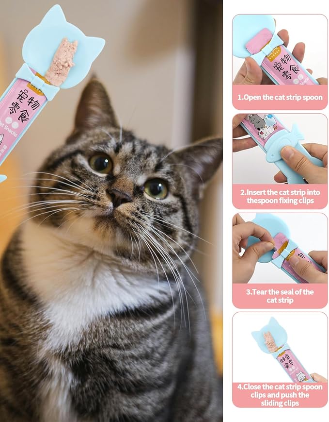 Aecsze 5 PCS Cat Food Can Covers Lids Set, Silicone Pet Food Can Lids with Multi-Function Cat Food Spoon and Opener, Cat Bar Squeezer, Stainless Steel Wet Food Spoon for Cats and Dogs (Grey)
