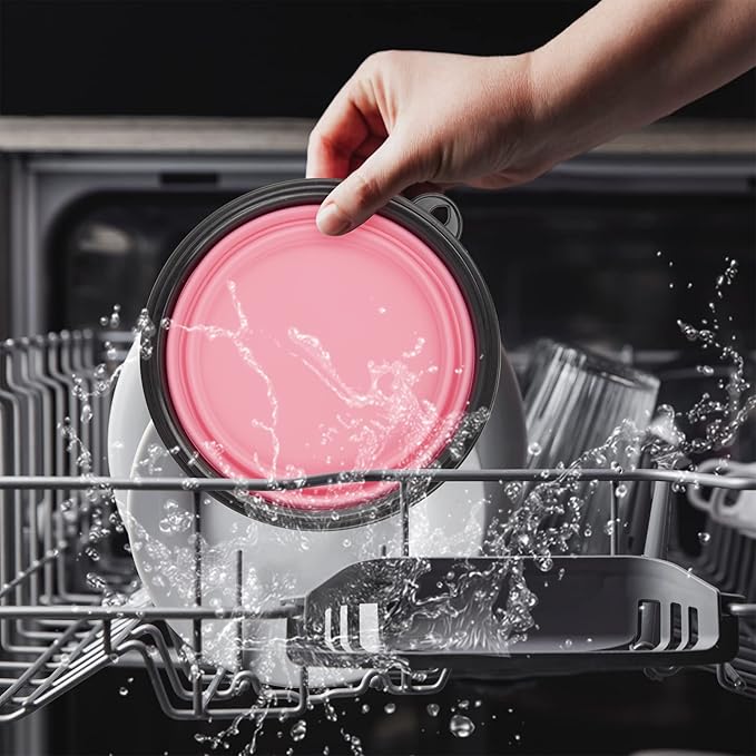 Dog Bowl Pet Collapsible Bowls, 2 Pack Collapsible Dog Water Bowls for Cats Dogs, Portable Pet Feeding Watering Dish for Walking Parking Traveling with 2 Carabiners (Large, Fairy Pink & Sprout Green)