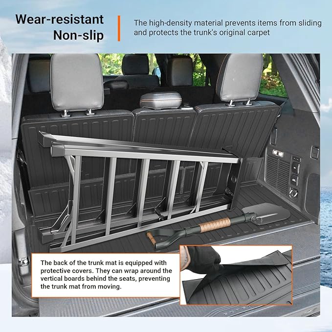 powoq Cargo Mat Compatible with 2025 2026 Ford Expedition Lincoln Navigator Cargo Liner Trunk Mat Back Seat Protector Replacement for 2025 2026 Ford Expedition Accessories (Trunk Mat+Backrest Mats)