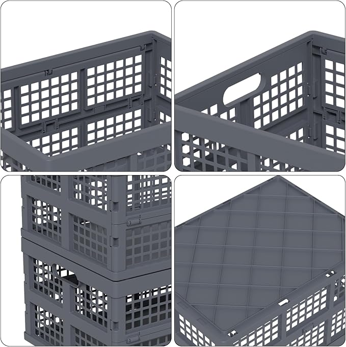 AnnkkyUS 4-Pack Folding Storage Bin, 32 Liter Plastic Collapsible Crates