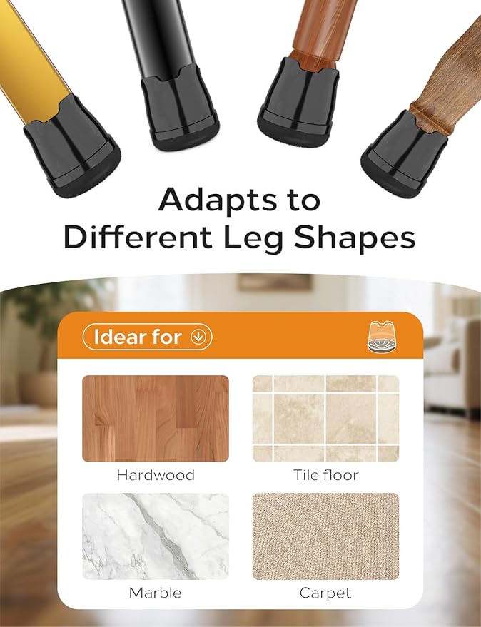 Upgrade 24 PCS Silicone & Felt Chair Leg Floor Protectors for Hardwood Floors - Furniture Pads, Chair Leg Covers/Caps - No Noise & Scratch-Proof - Round M (Fits 1"-1 3/16" / 26-30mm), Black