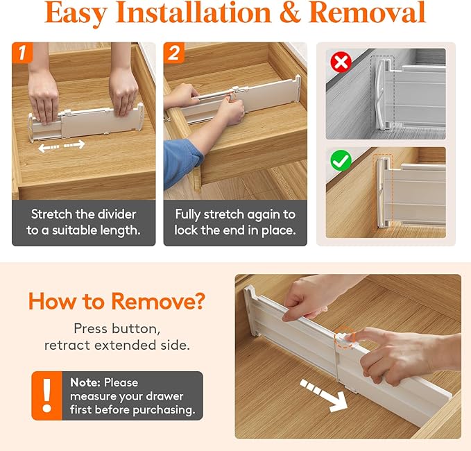 Lifewit 4" High 5 Pack Drawer Dividers, 10.5-16.5" Drawer Divider for Clothes, Adjustable Dresser Drawer Organizers, Plastic Drawers Separators for Clothes, Bedroom, Bathroom, Kitchen, Closet