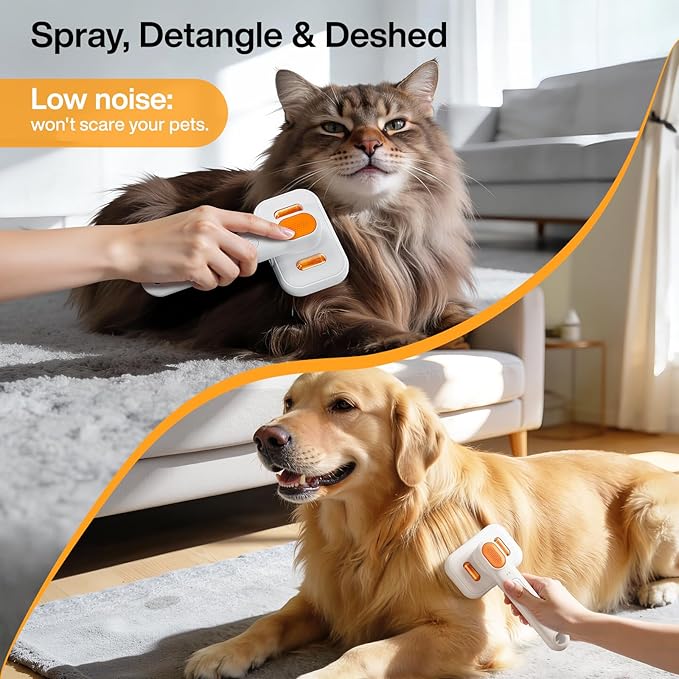 Dog Brush for Shedding & Cat Brush for Indoor Cats: 3-in-1 Cool Mist & Spray Groomer for Detangling, Deshedding & Bath - Anti-Static, Self-Cleaning for Long/Short Haired Pets