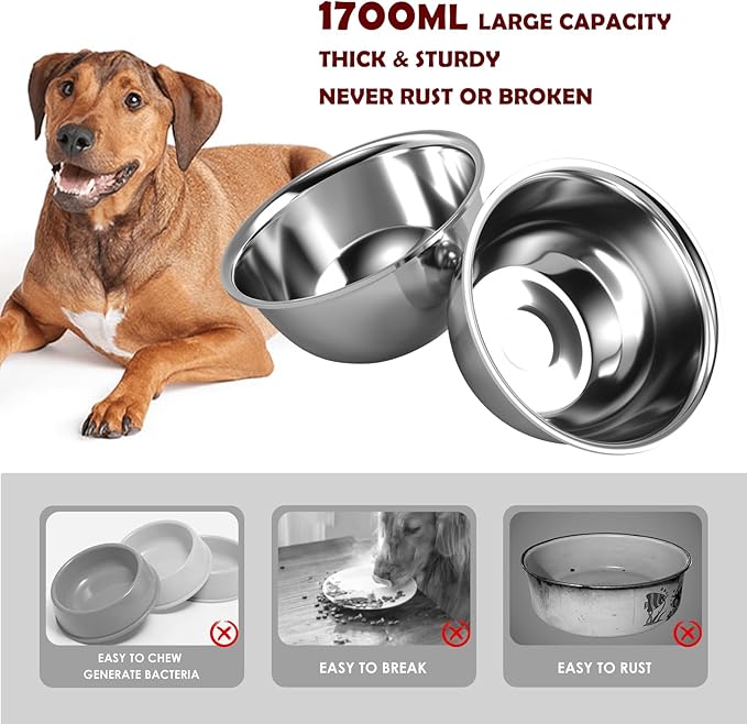 SHAINFUN Elevated Dog Bowls with Slow Feeder & Mat for Medium and Large Dogs, 16" Tall Adjustable Wooden & Metal Raised Dog Bowl Stand, 2 Stainless Steel 58oz Bowls for Food & Water