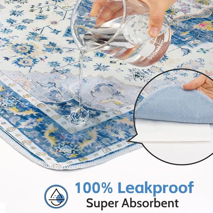 Blue Waterproof Washable Pee Pads for Dogs - Reusable, Super Absorbent, Non-Slip Potty Pads - 60"x48" - 2 Pack