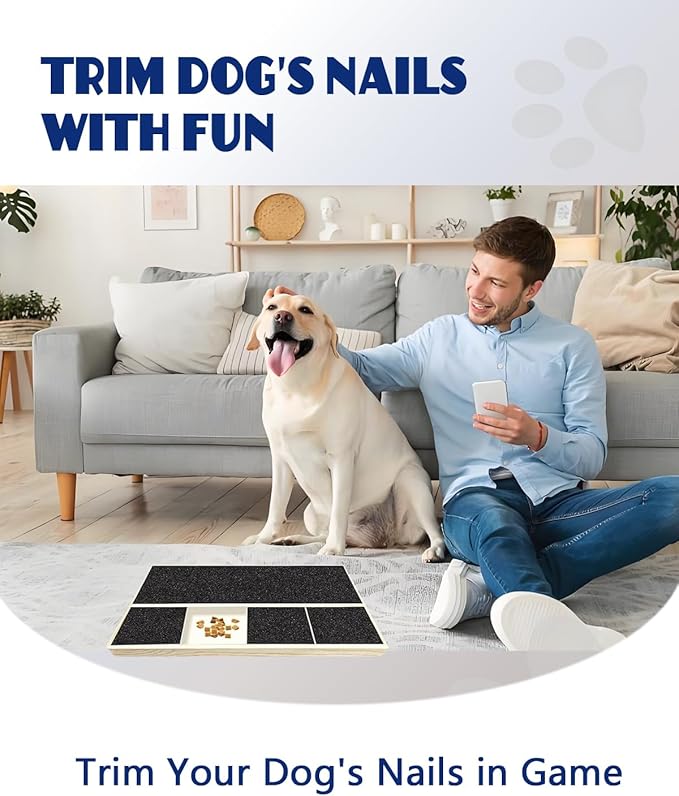 Dog Nail Scratch Pad with Treat Box & Pet Nail Clipper - Durable Portable Dog Scratch Filing Pad for Nails All Dogs, Wooden Nail Scratch Board for Indoor/Outdoor Training (Update)