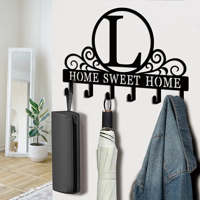 Metal Letter L Key Holder for Wall, Monogram Coat Rack Wall Mount, Key Hooks Perfect for Bathroom, Living Room, Kitchen, Office Ideal Wedding, Anniversary, Housewarming Gift (L)