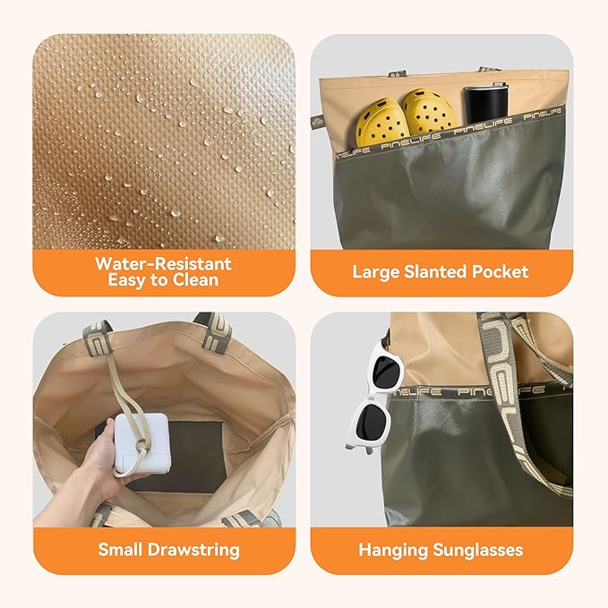 Extra Large Tote Bag Foldable Waterproof Summer Beach Bag for Women Men, Dual Handles, for Swim Gym Camping Shopping