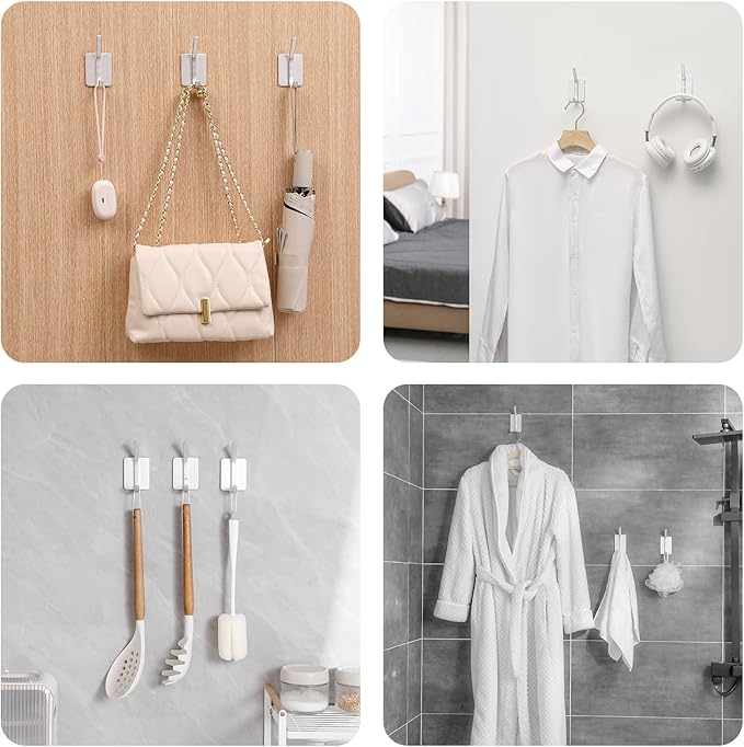 Paoli Heavy-Duty Adhesive Coat Hooks, Self-Adhesive Hooks, Multiple Colors and Styles, Maximum Load Capacity 25 lbs(4, Silver)