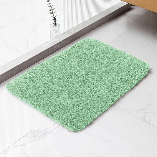 Light Green Bathroom Rugs 17"x24" - High-Density Microfiber Bath Mat, Fluffy Non Slip Absorbent and Washable Bathroom Mat - Ideal for Small Spaces, Vanity, Toilet, or Pet Mat