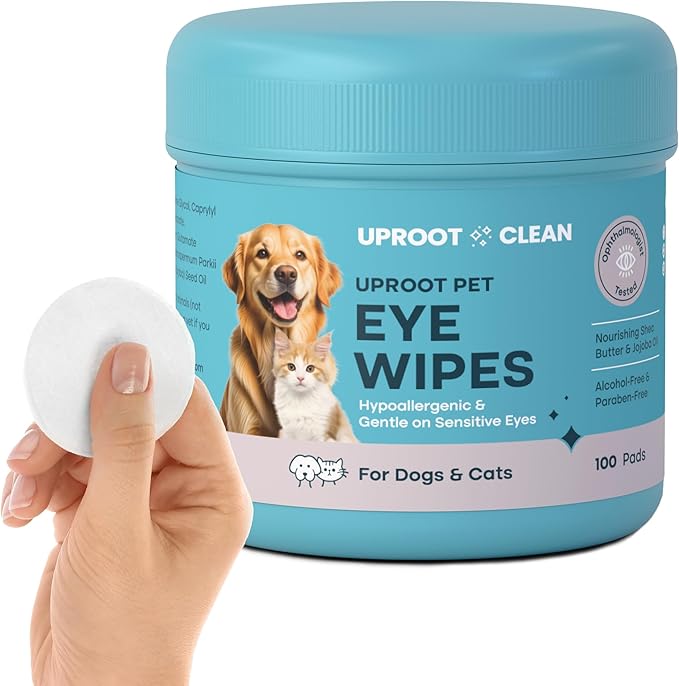 Uproot Clean Cat & Dog Eye Wipes: Hypoallergenic Eye Wipes for Dogs (100ct.) - Gentle & Cleansing Tear Stain Remover for Dogs - Reduce Discharge, Tear Stain Deep Clean Wrinkles Cats
