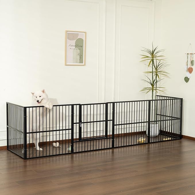 Dog Playpen - 32" Height Dog Pen, Heavy Duty Puppy Pen with Door, Safe & Sturdy, Easy Assemble for Indoor/Outdoor Pet Playpen (8 Panels with Door, Black)