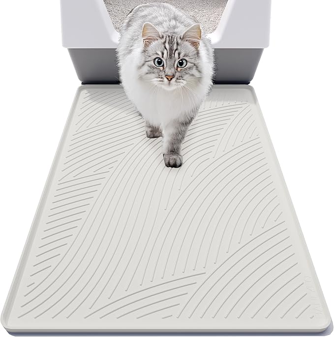BANLYEO SM Cat Litter Mat - 24x17 in, Water Proof, US Designed Kitty Litter Trapping Mat, Easy to Clean, Scatter Control, Odorless, Less Mess and Clean Floors, Pet Supplies for Indoor Cats, Beige Gray