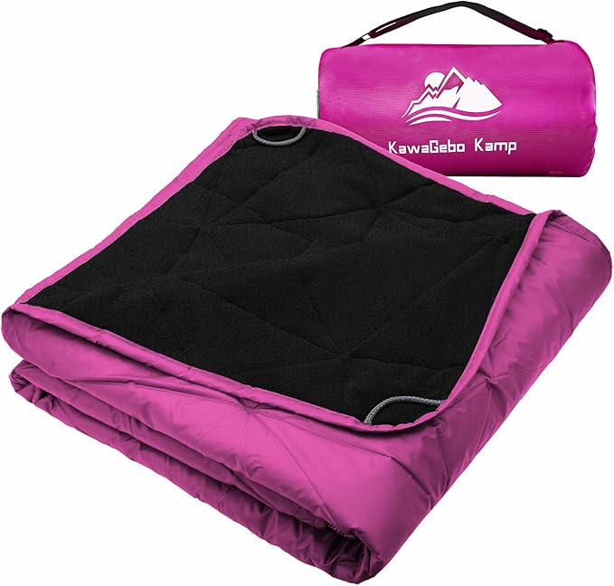 KawaGebo Kamp Outdoor Waterproof Blanket, Foldable Fleece Stadium Blanket for Outdoor Sports Event, Camping, Car, Pet, Picnics - Windproof, Wearable, Machine Washable 80" x 58" (Rose Purple)