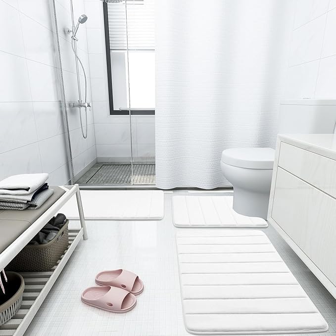 Buganda Memory Foam Bath Mat, 40" x 32", Ultra Soft and Non-Slip Bathroom Rugs, Water Absorbent and Machine Washable Bath Rug Runner for Bathroom, Shower, and Tub, White