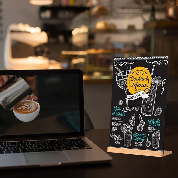 Tabletop Chalkboard with Wood Stand - 1 Pack, 8 x 12 Inch Double Sided Blackboard Food Signs Menu Message Boards for Coffee Bar, Lemonade Stand, Party Decoration - Slant Back