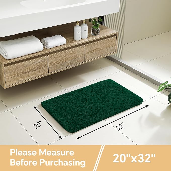 Verdant Green Bathroom Rugs 20"x32" - Soft Plush Bath Mat, Non Slip Absorbent Microfiber Bathroom Rug, Machine Washable Floor Mat - Perfect for Vanity, Sink or Bathtub Area