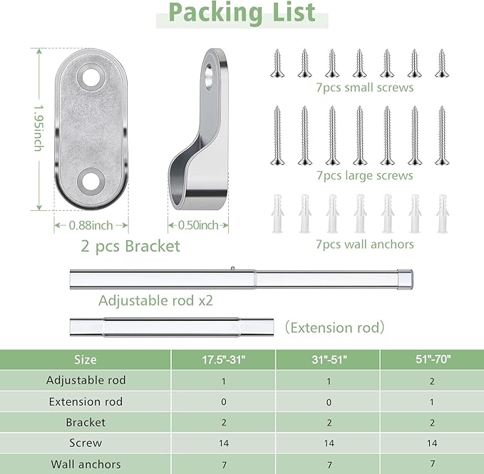 Premium Oval Closet Rod for Hanging Clothes 51"-70"- Heavy Duty, Length Adjustable, No-cut