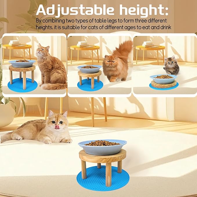 Elevated Cat Bowls Raised Ceramic Cat Dishes Adjustable Height Stand Whisker Fatigue Friendly Food Plates Feeding Station for Kittens Puppies Dog(Pink)(Blue)