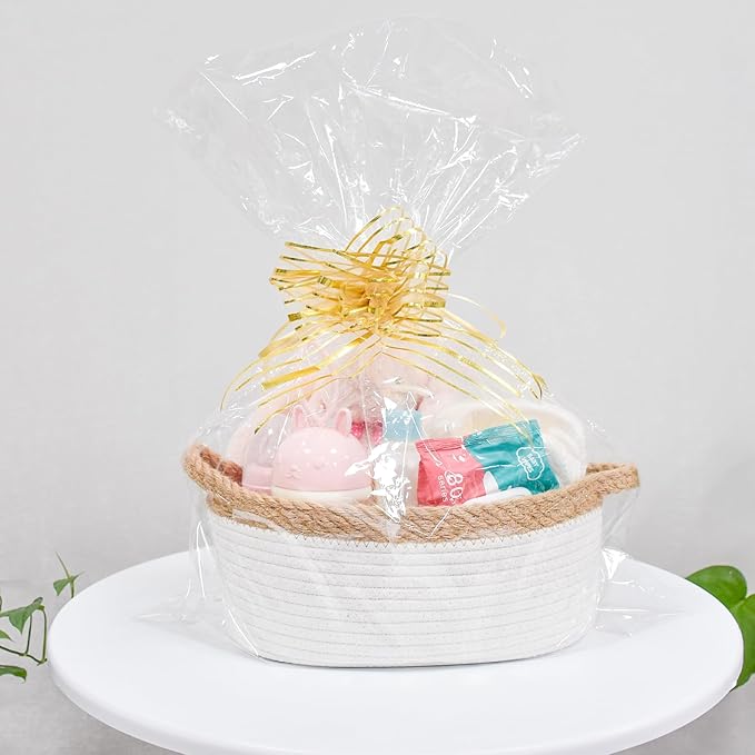 ABenkle Small Basket with Handles - Decorative Durable Rope Woven Storage Bin Shelf Storage Organizer Cube, Easter Baby Gift Basket, 12"x8"x5"