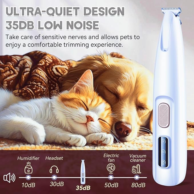 Micro Precision Dog Paw Trimmer, Pet Paw Trimmer with LED Light, Electric Pet Clippers Rechargeable, Grooming Shaver for Dogs Cats Rabbits Eyes Face Ears Feet Rump Hair, Paw Cleaner Waterproof (Gray)