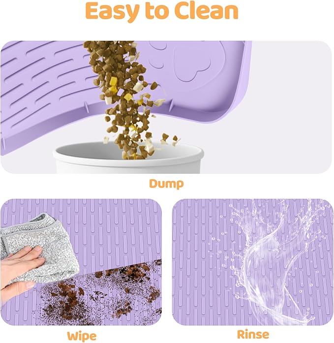 Bartuke Dog Food Mat, Extra Large 34" x 22" Silicone Pet Feeding Mat with Raised Edge Pet Placemat for Small, Medium, and Large Pets Non-Slip, Easy to Clean (Purple)