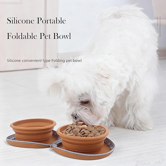 Collapsible Dog Bowls,2-in-1 Pet Bowls with Zipper Carrying Case and Carabiner Clip for Traveling Hiking Camping Walking,Light Green
