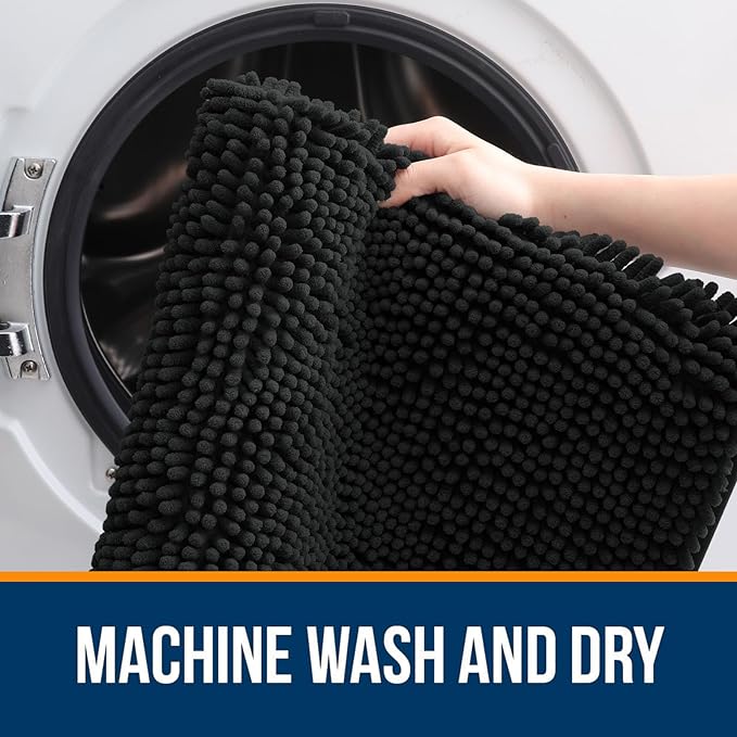 OLANLY Bathroom Rugs 47x32, Extra Soft Absorbent Chenille Bath Rugs, Rubber Backing Quick Dry, Machine Washable Bath Mats for Bathroom Floor, Tub and Shower, Home Decor Accessories, Black
