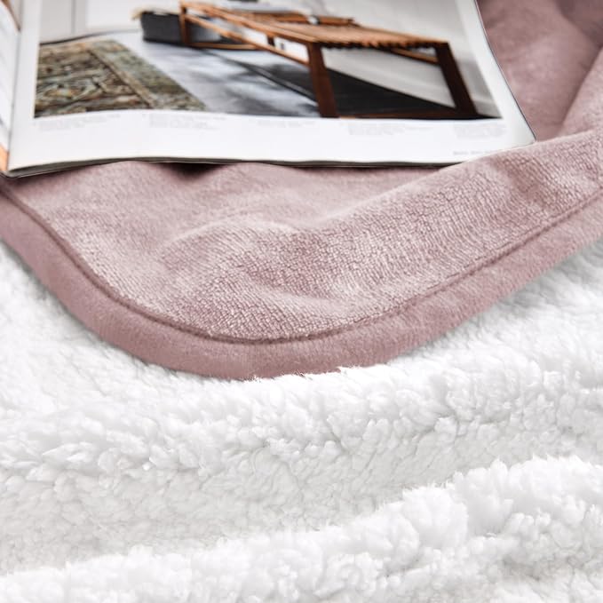 Waterproof Blanket for Bed Couch Sofa, Soft Liquid Pee Proof Pet Blanket for Dog Puppy Cat, Reversible Sherpa Fleece Furniture Protector (Dusty Pink, 50x60 inches)