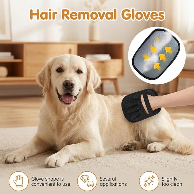 Electrostatic Pet Hair Removal Gloves for Cats & Dogs–Upgraded Reusable Magic Brush Tool for Quick Wiping on Couch, Carpet, Laundry, Car Seat & Pet Beds(3PC-Black