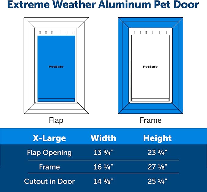 PetSafe Extreme Weather Aluminum Pet Door - Energy-Saving Thermal Barrier Pet Flap with Slide-in Door Locking & Secure Flap Cover - for Dogs Up to 100 lb - Extra Large