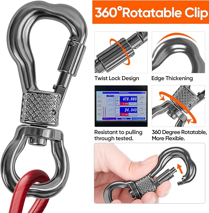 Tresbro 10FT Red Reflective Tie Out Cable for Dogs Up to 60 Pounds, Steel Wire Lead Leash with Stainless Rotatable Buckle, Lightweight and Enduring, Dog Chains Outside for Outdoor,Yard,Camping