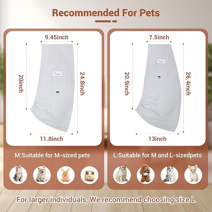 Hands-Free Cat Sling Carrier, Ultra-Soft Polar Fleece Pet Sling for Small Dogs & Cats 3-14 lbs, Machine Washable for Indoor Snuggling & Outdoor Use (Large, Grey)