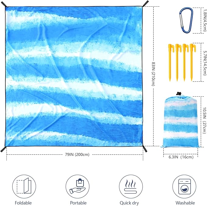 AISPARKY Beach Blanket Waterproof Sandproof Extra Large Beach Mat 79" X 83"/120"x108" for 2-8 Adults Quick Drying Durable Outdoor Picnic Mat for Travel, Camping, Hiking