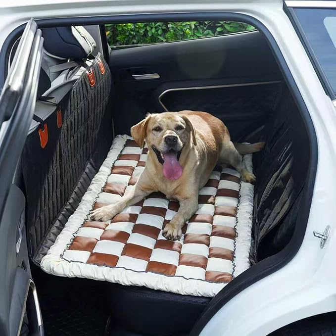 AEEISHOMEREFORM Dog Bed Mat for Car Back Seat，Waterproof Backseat Pet Bed Pad，Non-Slip Dog Car Seat Cover，Leather Pet Cushion Fit for Backseat Extenders and Trucks SUV (Brown, 24.8x54 inch)