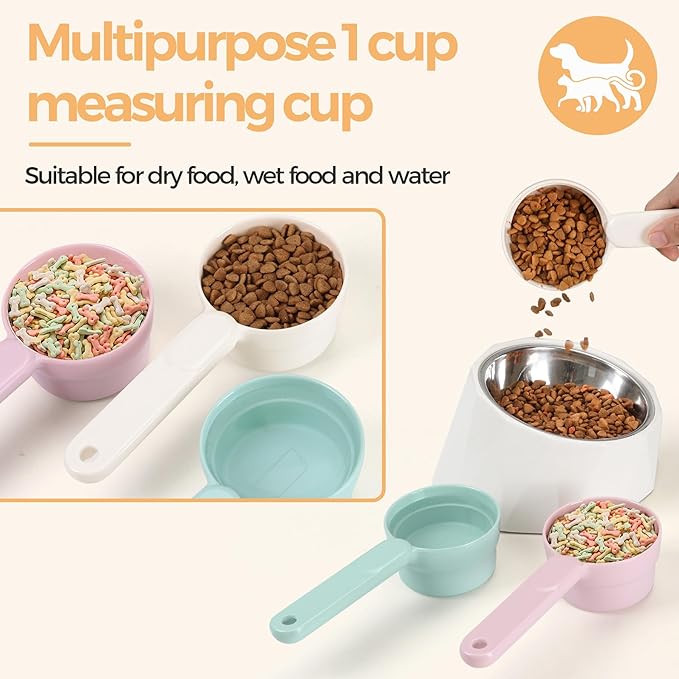 MSBC Melamine Pet Food Scoop, Cat Food Measuring Cups, Comfortable Long Handle Scoop for Dog, Cat, Ferret and Rabbit Food, 1 Cup Size Pet Food Feeding Scoop Dishwasher Safe (White