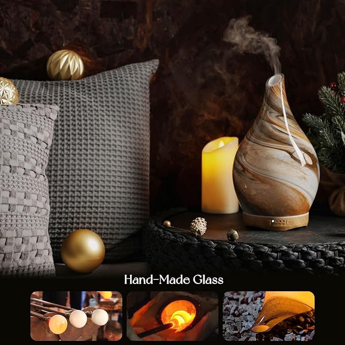 Porseme 280ml Glass Essential Oil Diffuser Aromatherapy Ultrasonic Cool Mist Humidifier 7 Running Hours Waterless Auto-Off Air Diffusers for Sleeping, Yoga, Office Working, Spa and Rest (Deep Desert)