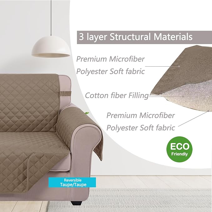 U-NICE HOME Loveseat Sofa Cover Reversible Couch Covers for 2 Cushion Couch for Dogs Furniture Protector Cover with Elastic Straps Water Resistant(Loveseat Small, Taupe/Taupe)