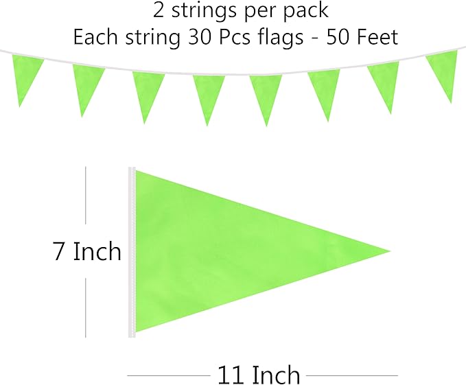 100 Feet Green Pennant Banner Flags, 60 Pcs DIY Flag for Birthday, Party, Shops, Outdoor and Indoor Decorations, Festival Celebration (Green)