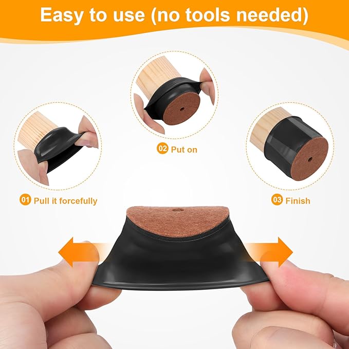 CHUNZEXI 24 Pack Chair Leg Floor Protectors for Hardwood Floors, Silicone Felt Covers Pads Caps, Protect Wood Furniture Feet Floors Noise Reduce and Scratch (Universal Small & Black)