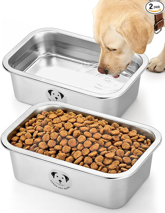 2 Pcs Stainless Steel Dog Bowls for Large Dogs, High Capacity Metal Dog Food Bowls, Food and Water Bowl for Large, X-Large, and Big Dogs 2.65 Gallons
