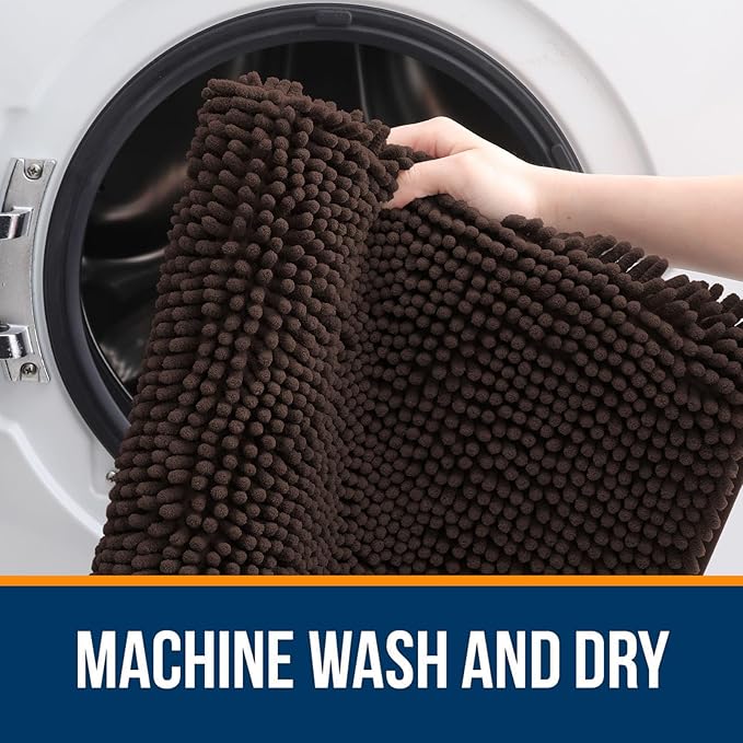 OLANLY Bathroom Rugs 70x24, Extra Soft Absorbent Chenille Bath Rugs, Rubber Backing Quick Dry, Machine Washable Bath Mats for Bathroom Floor, Tub and Shower, Home Decor Accessories, Brown