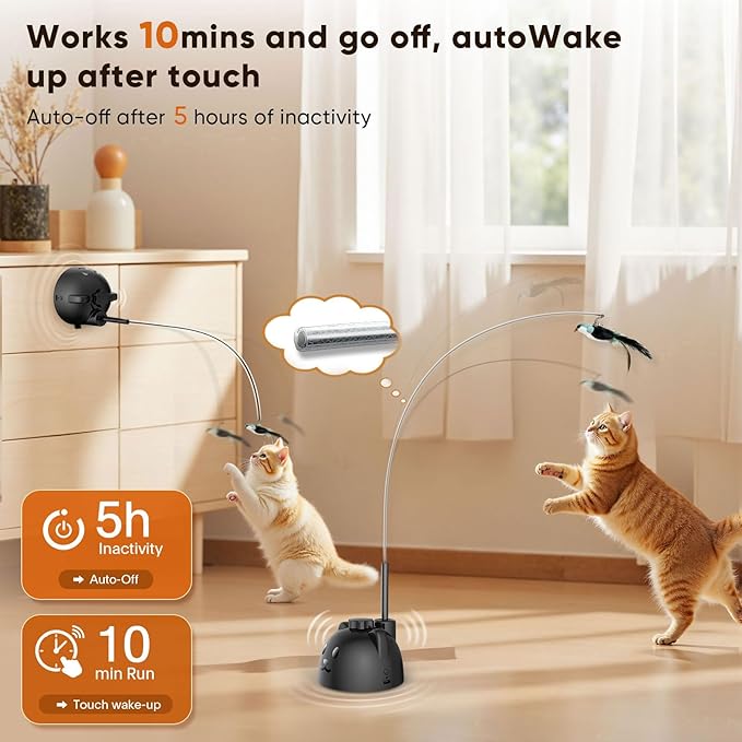 Interactive Cat Toys for Indoor Cats - Automatic Flying Bird Feather Toy, USB Rechargeable Electric Cat Teaser with Strong Sticky Base, Smart Motion Activated Self-Play Enrichment Toy for Bored Cats