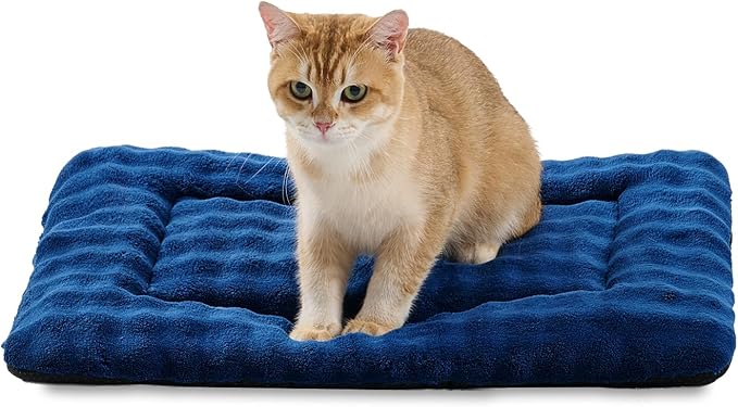Pet Bed Mat Crate Pad for Cats Small Dogs, Washable Soft Pet Sleeping Mat Kennel Pad with 3D Bubble Pattern, Navy Blue, 24"x 18"