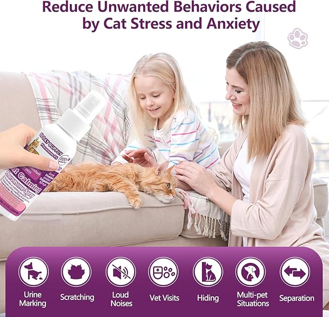 Cat Calming Pheromone Spray, Feline Calm Pheromones Spray- Anti Anxiety Pet Products, Cats Reduces Scratching Furniture Peeing Marking Calming Cat for Travel, Vet Visits - 60 Day Kit (2 * 60 mL)