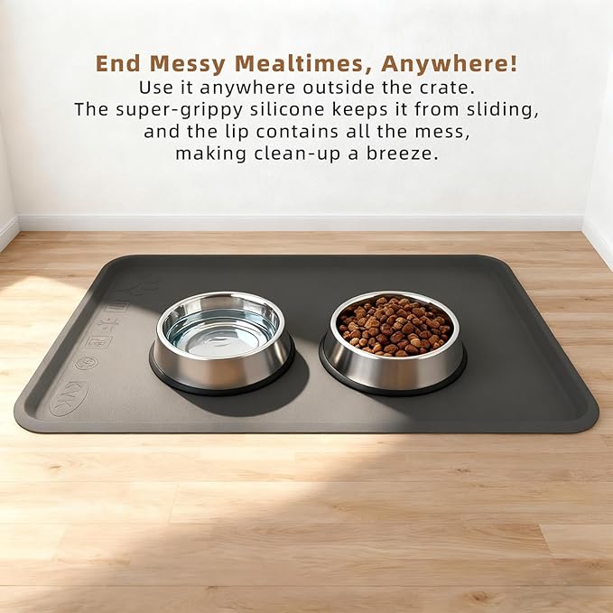 22.8 × 34.6 Inch Silicone Dog Crate Tray for Large Crates - Heavy Duty Replacement Pan & Non-Slip Liner, Durable Washable Bottom Tray, Odor Resistant (Dark Gray)
